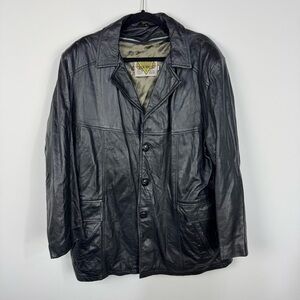 Vintage Phase Two 2 Black Leather Pea Coat Blazer Neutral y2k retro Fur lined